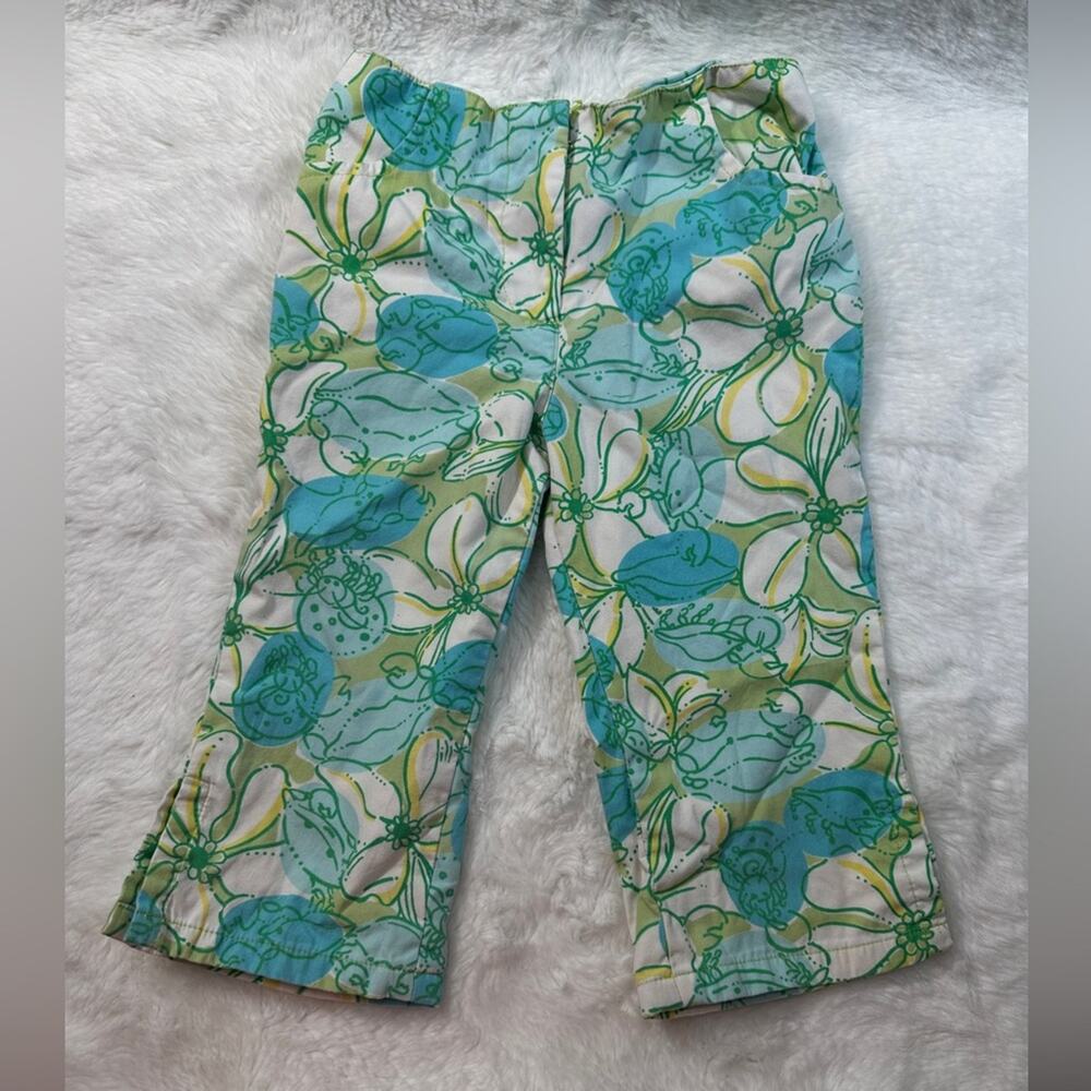 Lilly pulitizer green floral white label toddler pants size 4‎